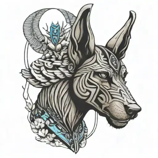 anubis style with life and death, life looks good to people that see me but inside im dead tattoo design idea