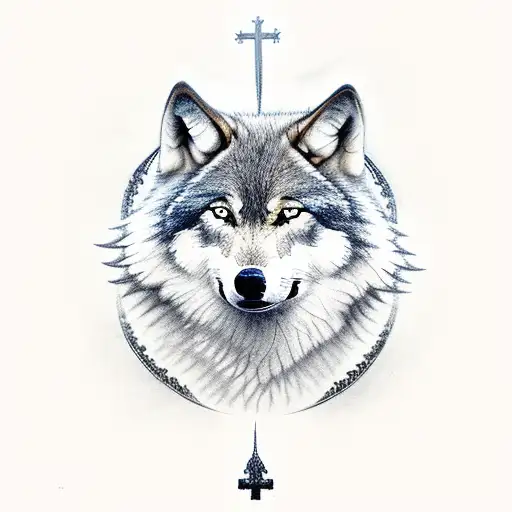 Realism "Pack Of Wolves With A Christian Cross..." Tattoo Idea