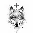 Wolf with cross tattoo design idea