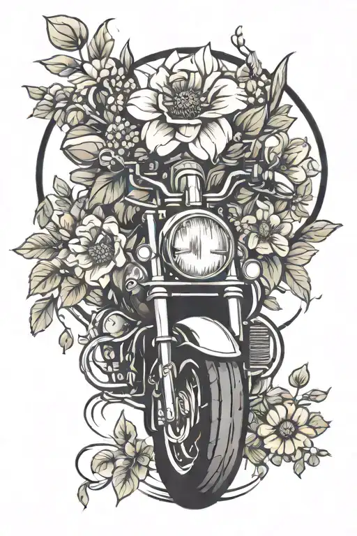 motorcycle and flowers tattoo design idea