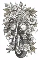 motorcycle and flowers tattoo design idea