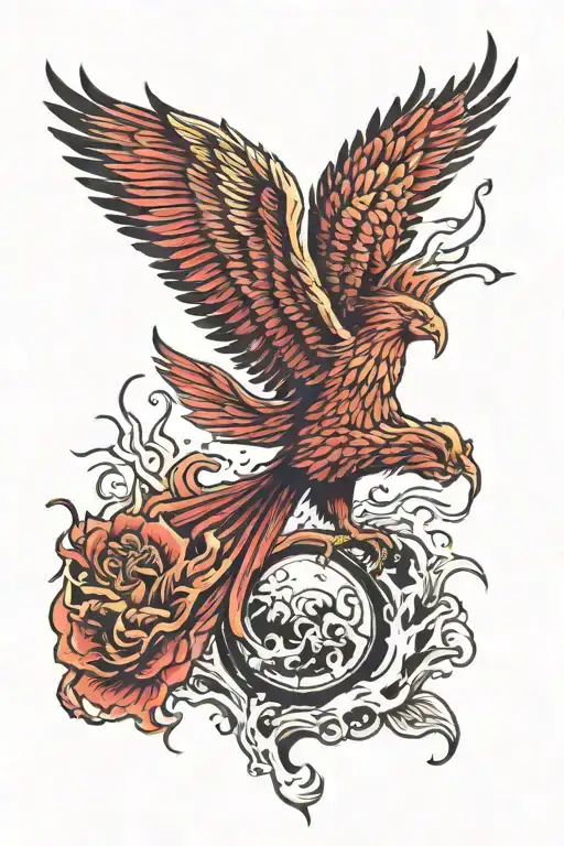 colour red phoenix rising from the ashes symbolizing rebirth tattoo design idea