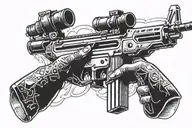 ak47 gun in hands aiming tattoo design idea