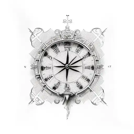 jesus, map, clock, rose tattoo design idea