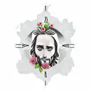 jesus, map, clock, rose tattoo design idea