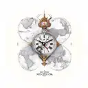 jesus, map, clock, rose tattoo design idea