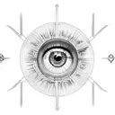 jesus, rosary, antique world map, eye tattoo design idea