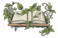 horizontal single book shelf tattoo with creeper plant with flowers twirling around  tattoo design idea