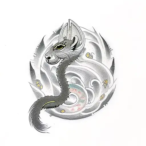 sickle weasel holding Japanese lantern  tattoo design idea