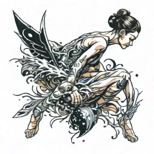 swimmer ballet dancer incide a pc program surrounded tattoo design idea