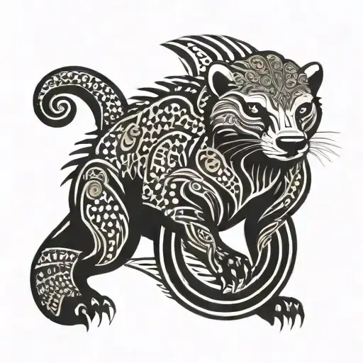 Honey badger standing on snake, arms crossed together tattoo design idea