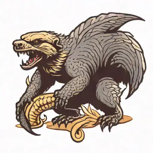 Honey badger standing on killed snake tattoo design idea