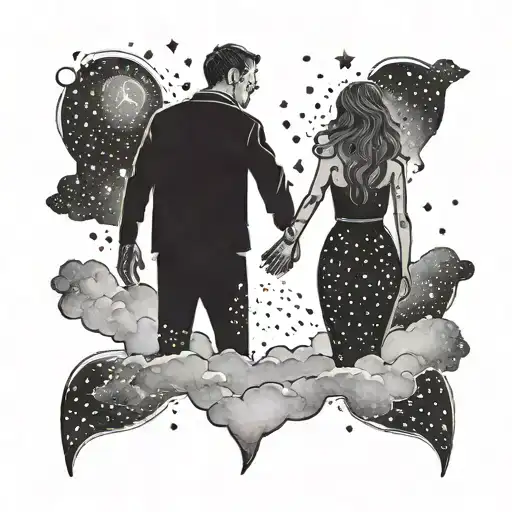 A tattoo of a couple holding hands under a starry sky, with a subtle nod to your boyfriend Rutvik, representing your romantic yet strong personality tattoo design idea