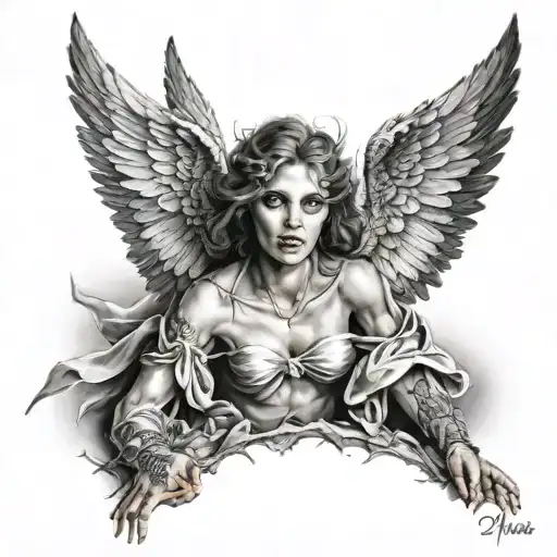fallen angel with eyes tattoo design idea