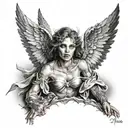 fallen angel with eyes tattoo design idea
