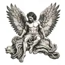 fallen angel with eyes tattoo design idea