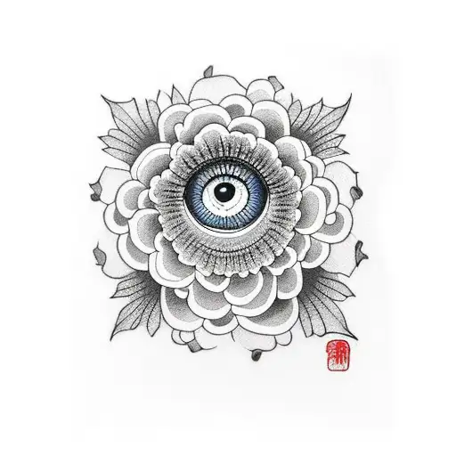 American traditional tattoo of eye in center of a rose, white background on  Craiyon
