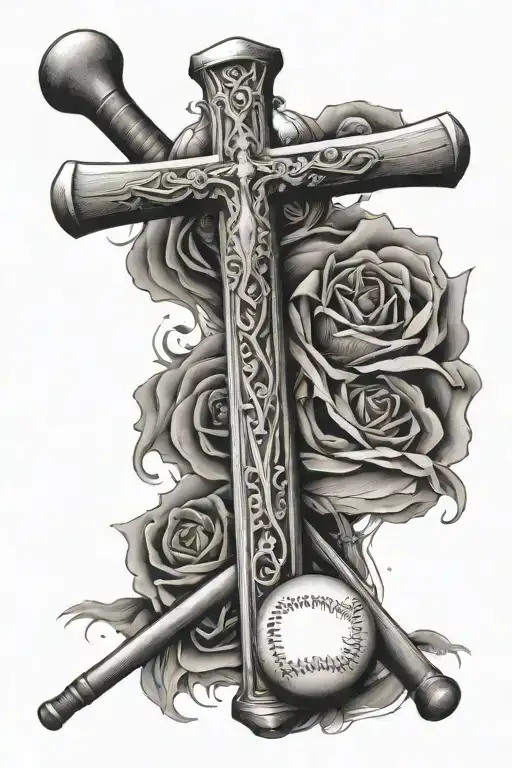 cross and baseball bat tattoo design idea
