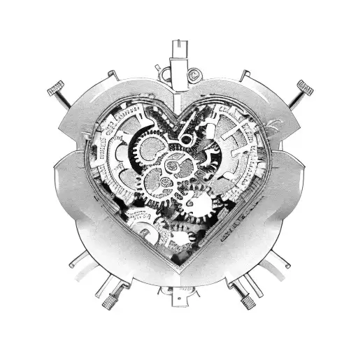 A zipper opening up to reveal a heart with gears inside tattoo design idea