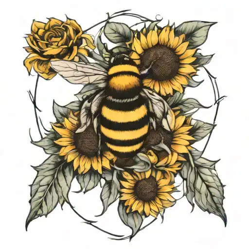 bee, hourglass, sunflower  tattoo design idea