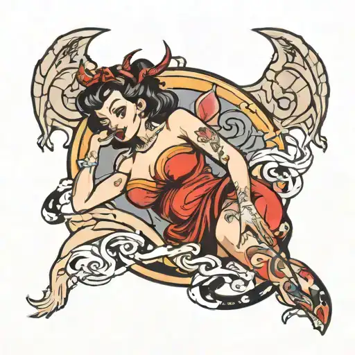 pinup girl as a devil tattoo design idea