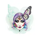 butterfly with a gypsy face on the body tattoo design idea