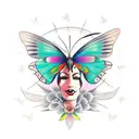 butterfly with a gypsy face on the body tattoo design idea