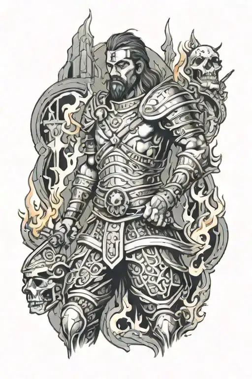 Warrior, Cathedral, Fire tattoo design idea