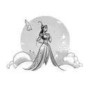 Rhea Ripley depicted as a Disney princess with Dumbo flying in the background tattoo design idea