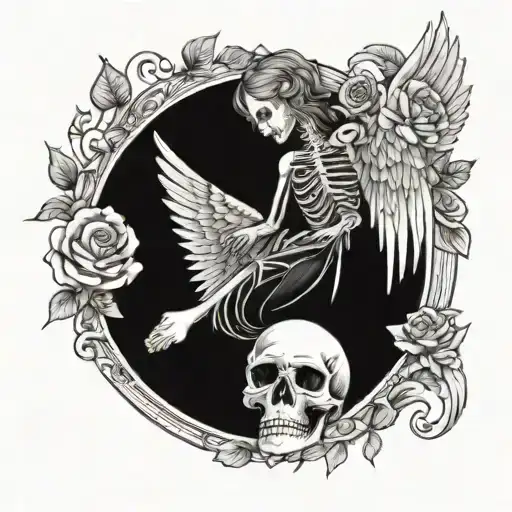 skeleton style angel dies tattoo design idea