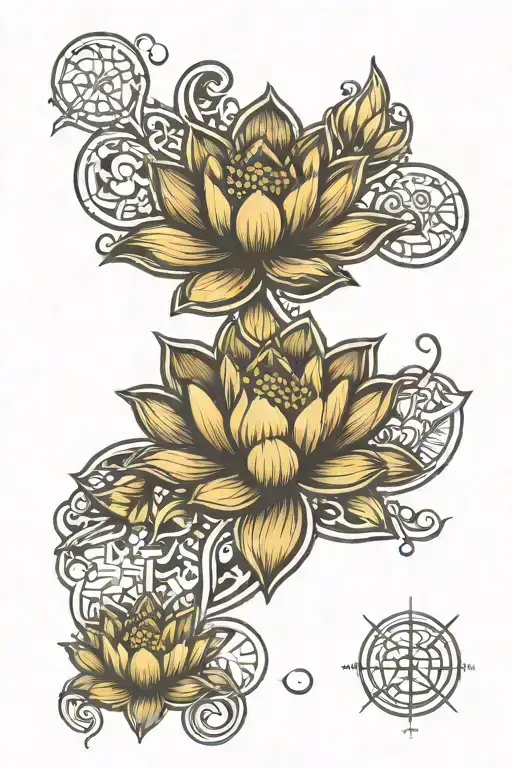 Lotus and Swastika sacred geometry golden tattoo design idea