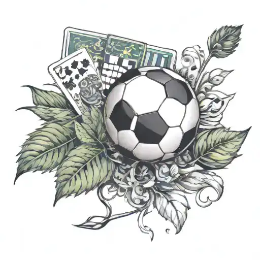 Create a tattoo design that symbolizes the connection between football refereeing and blackjack with few weed leaves tattoo design idea