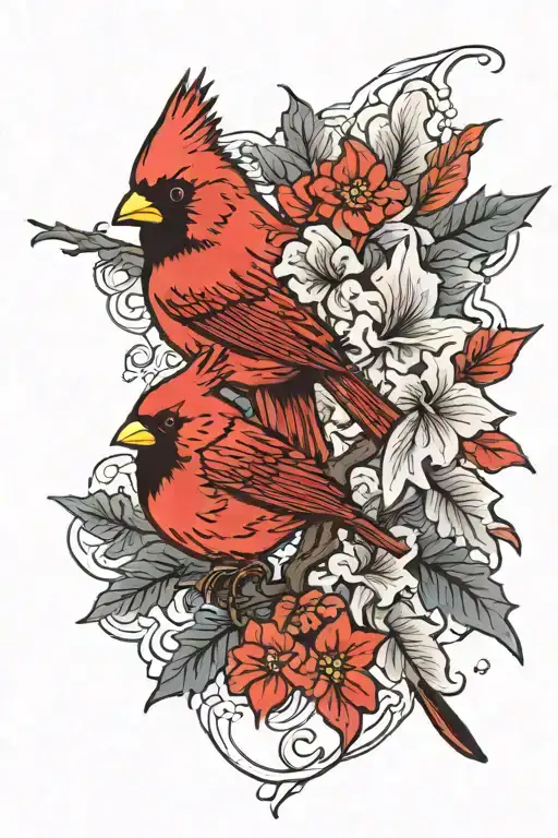 maple leaf cardinal tattoo design idea