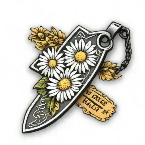 Daisy Flowers with a dog tag that has the words The Night We Met inscribed on it  tattoo design idea