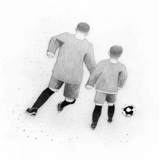 father and son holding hands soccer tattoo design idea