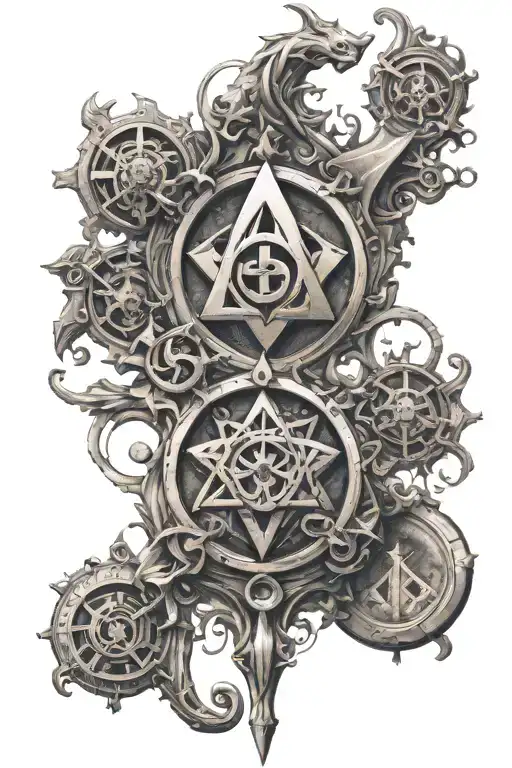3d god symbol in alchemy tattoo design idea