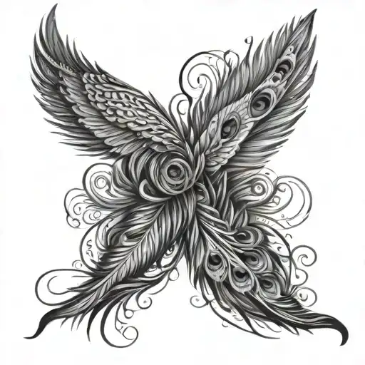 angel wings made of peacock feathers tattoo design idea