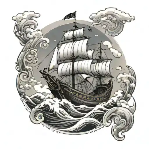 A tattoo of a Viking ship sailing across a stormy sea with your children as the crew, symbolizing adventure, bravery, and the journey of fatherhood tattoo design idea