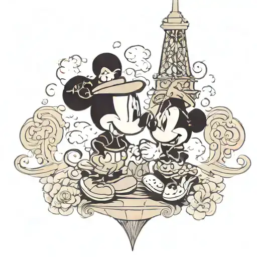 mickey and minne mouse kissing under the effiel tower tattoo design idea