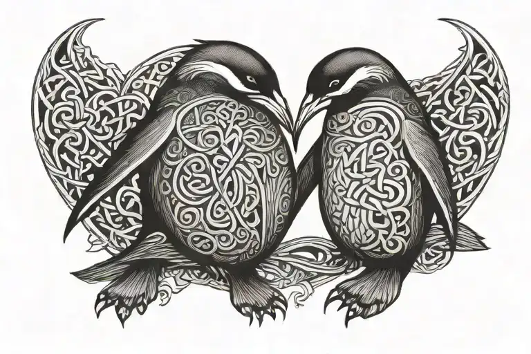 two celtic penguins holding hands tattoo design idea