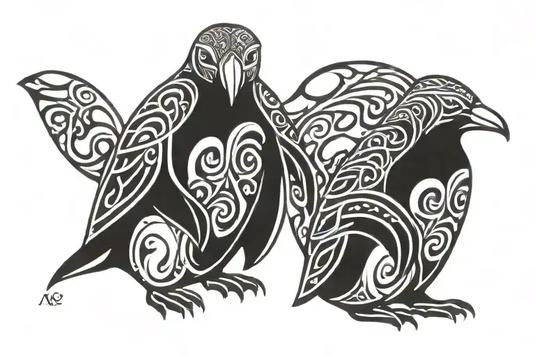 two celtic penguins   tattoo design idea