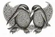 two celtic penguins holding hands tattoo design idea