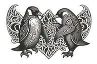 two celtic penguins holding hands tattoo design idea