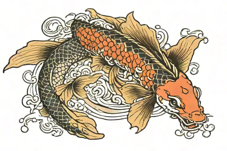 koi fish and dragon wrapped tattoo design idea