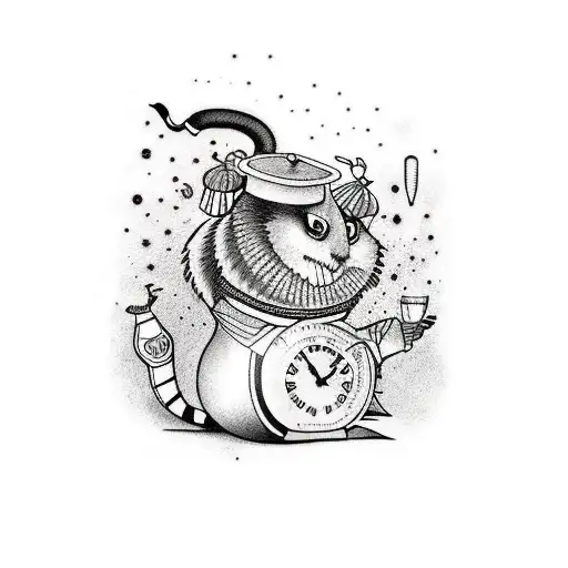 New school tattoo of the caterpillar from Alice in Wonderland wearing a graduation cap drinking a glass or bourbon tattoo design idea