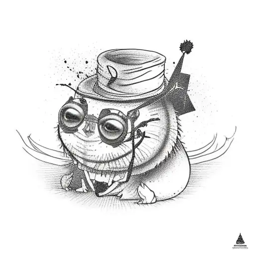 New school tattoo of the caterpillar from Alice in Wonderland wearing a graduation cap drinking a glass or bourbon tattoo design idea