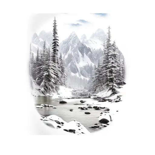Mountain Scene rivers fishing hunting tattoo design idea