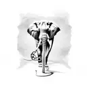 Elephant points north with its hose in compass tattoo design idea