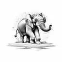 Elephant points north with its hose in compass tattoo design idea