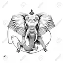 Elephant points north with its hose in compass tattoo design idea